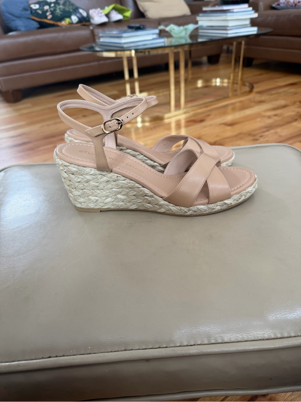 Stuart Weitzman Dayna Leather Espadrille Sandals